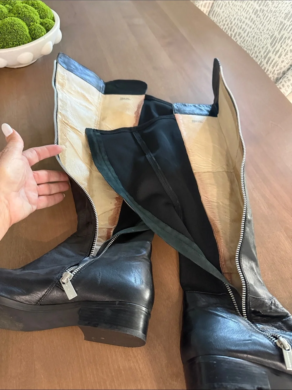 Michael Kors Black Over-the-Knee Leather Boots with Side Zip